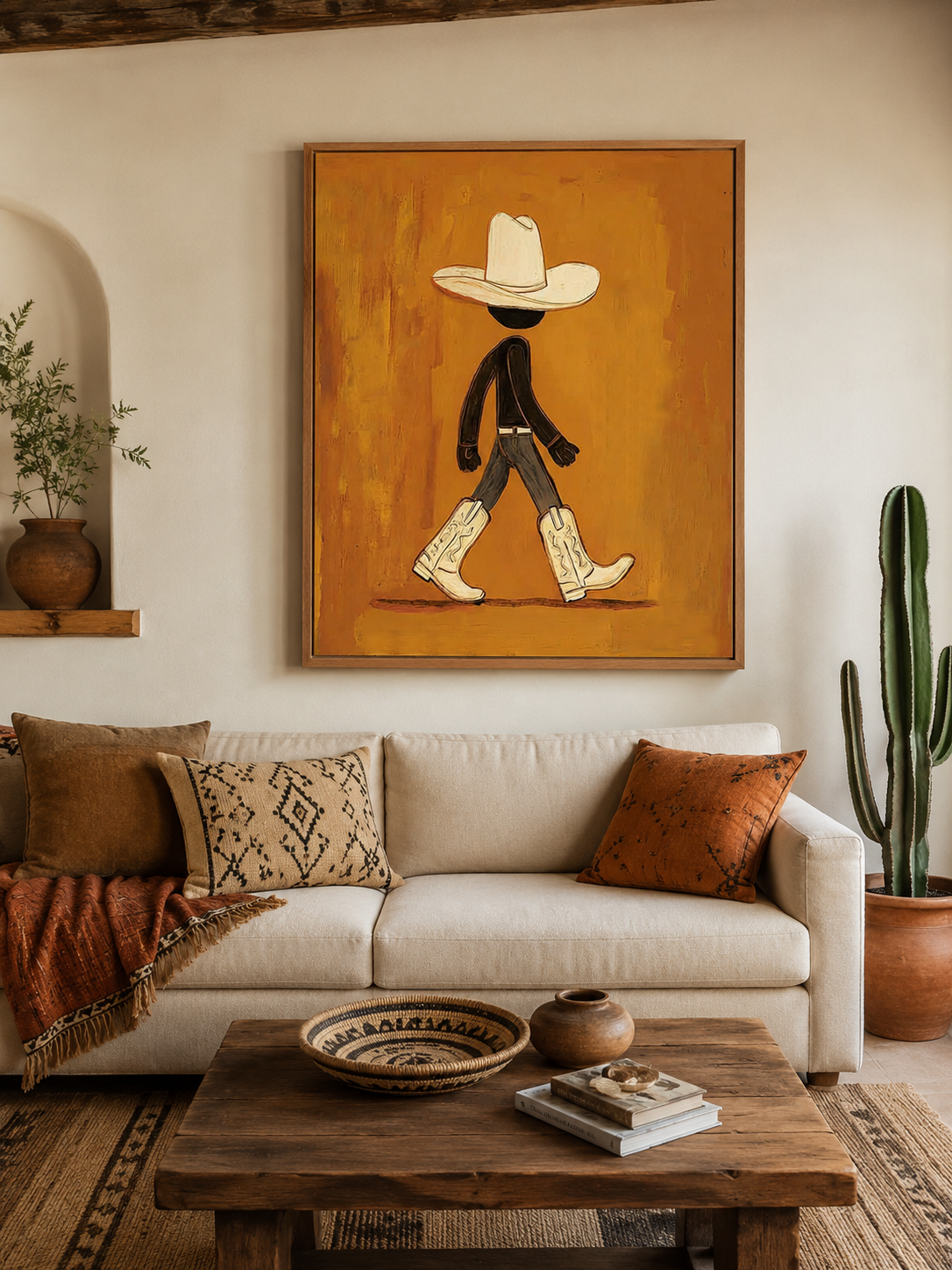 Abstract Cowboy Figure Art Vintage Cowboy Art With Boots For Modern Bedroom Decor