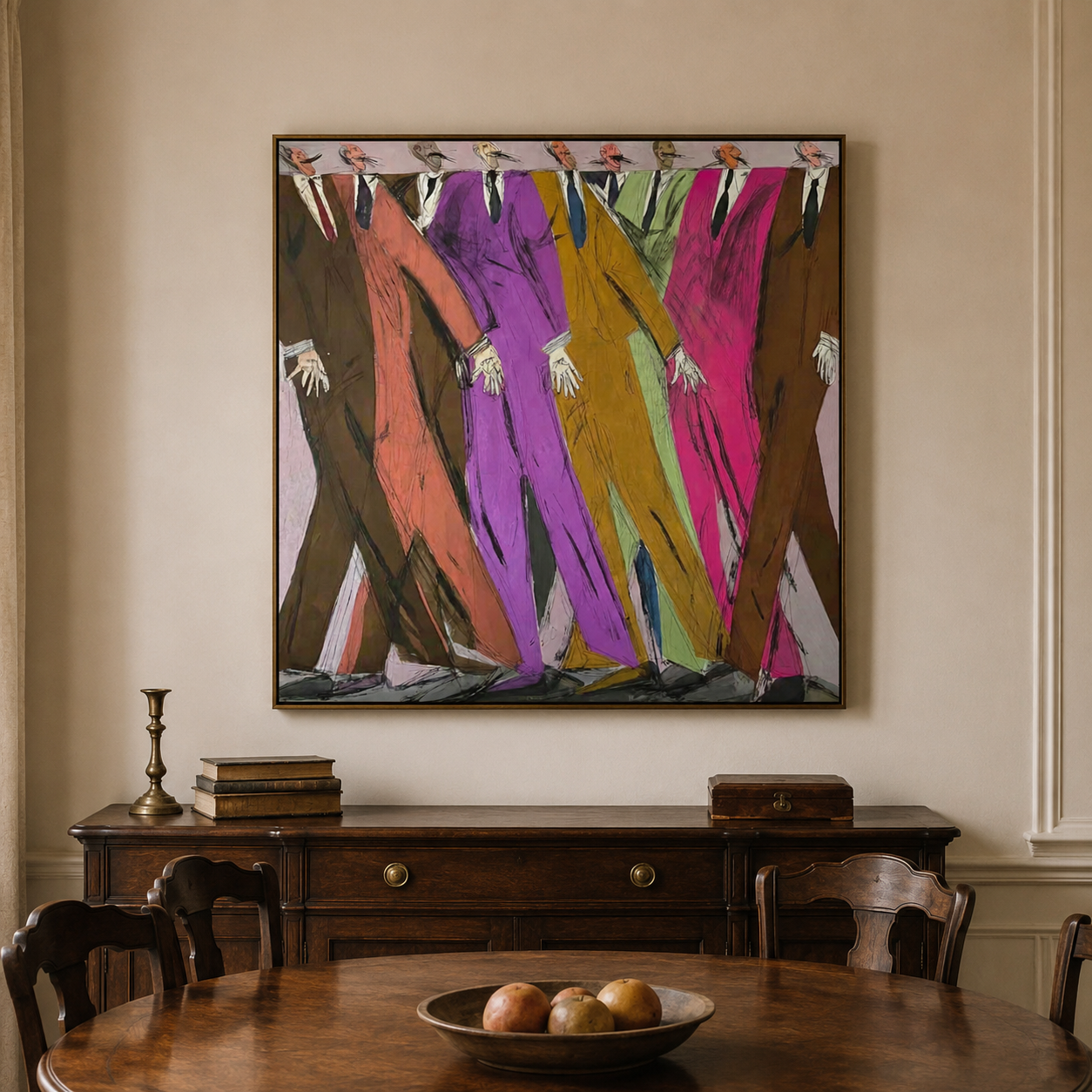 Colorful Abstract Figure Painting With Bold Suits For Modern Living Room Decor