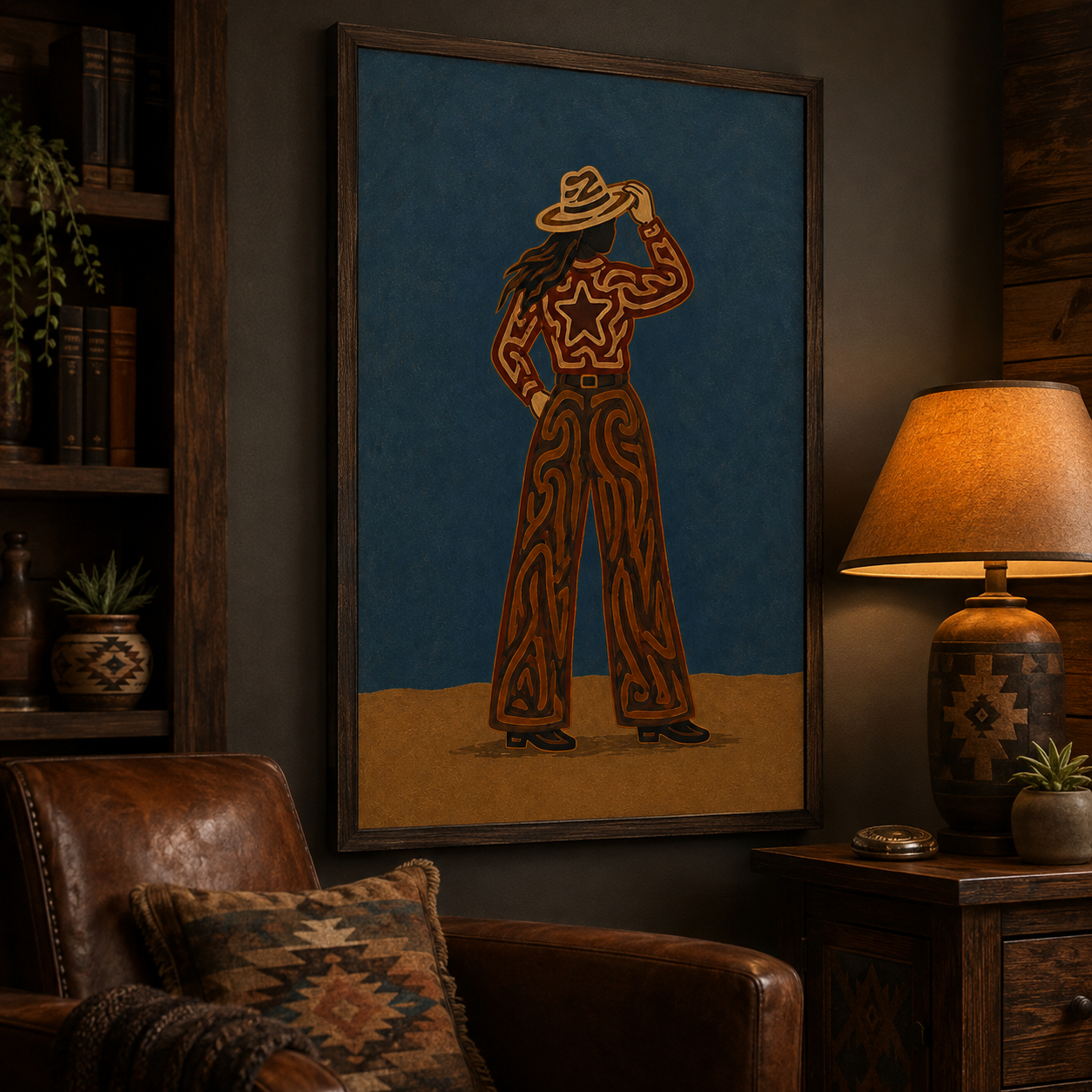 Modern Cowgirl Painting Western Woman Wall Art For Living Room Wall Decor