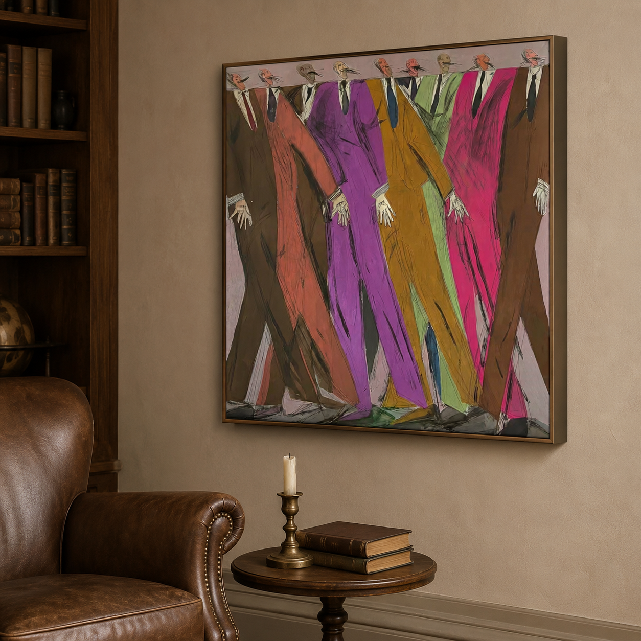 Colorful Abstract Figure Painting With Bold Suits For Modern Living Room Decor