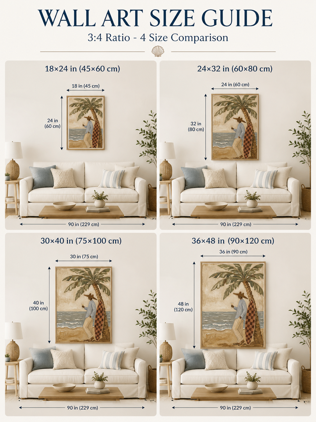 Textured Beach Canvas Art With Palm Tree And Surfer For Coastal Living Room Decor