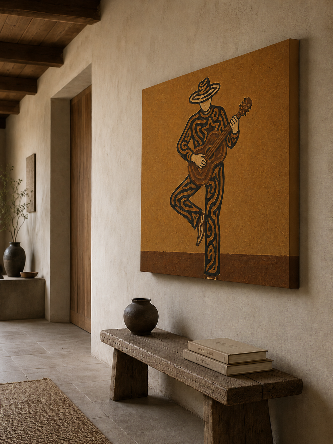 Abstract Cowboy Musician Art, Unique Guitar Player Wall Decor, Modern Western Art, Dynamic Cowboy Painting