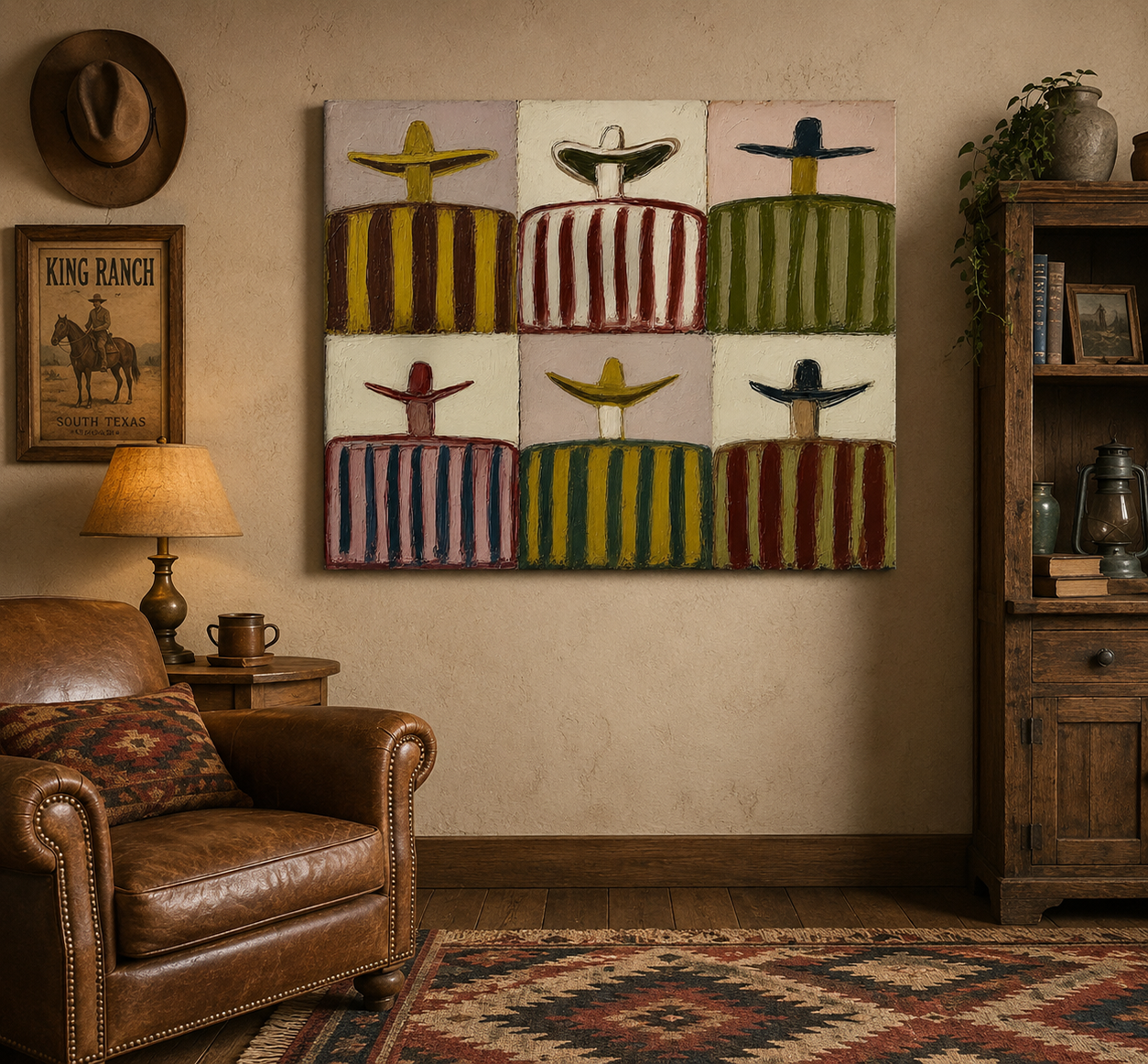 Retro Sombrero Men Painting Square Canvas Wall Art For Living Room Decor