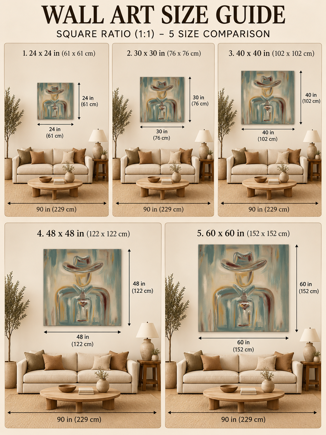 Abstract Cowboy Canvas Art, Terracotta Western Wall Decor,Neutral Rustic Artwork