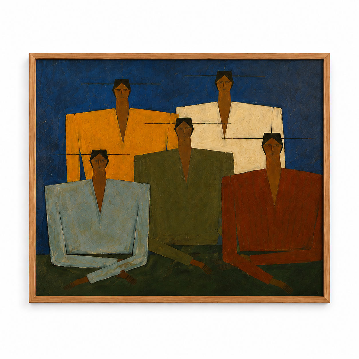 Mid-Century Modern Abstract People Group Oil Painting Large Figurative Wall Art for Modern Home
