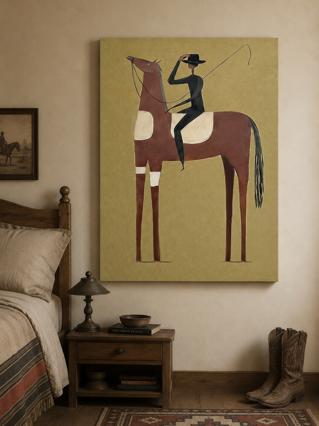 Mid Century Modern Horse Art With Abstract Rider For Living Room Decor