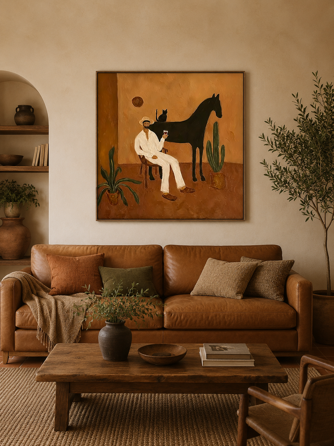 Elegant Man With Black Cat Painting For Mens Study Decor And Cat Lovers Gift