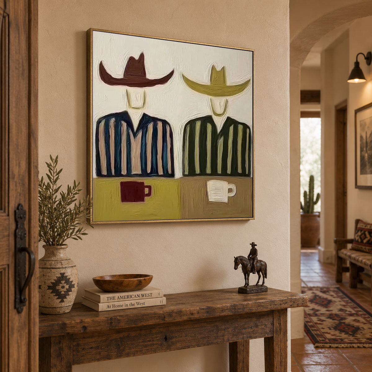 Cowboy And Coffee Minimalist Canvas Painting For Western Decor