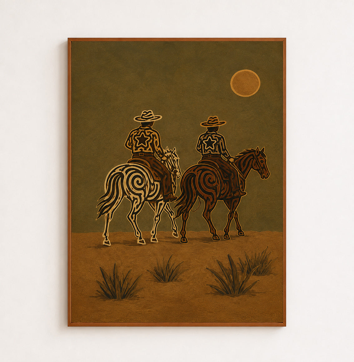 Moonlit Cowboys Painting, Western Horse Riders, Southwestern Desert Wall Art For Western Decor