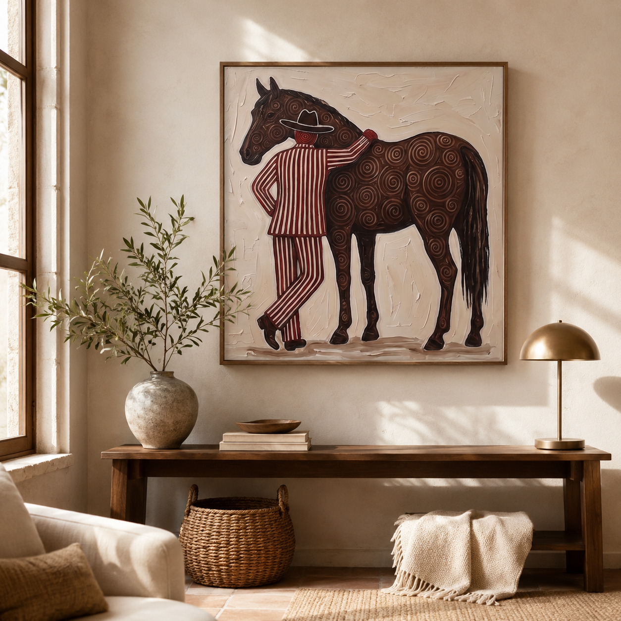 Vintage Cowboy And Horse Painting Square Canvas Art For Mens Gift