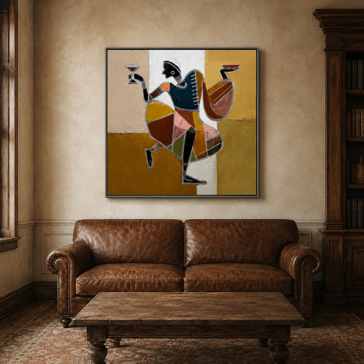 Vintage Art Deco Dancer Painting Gold And Black Abstract Figure Wall Art For Living Room