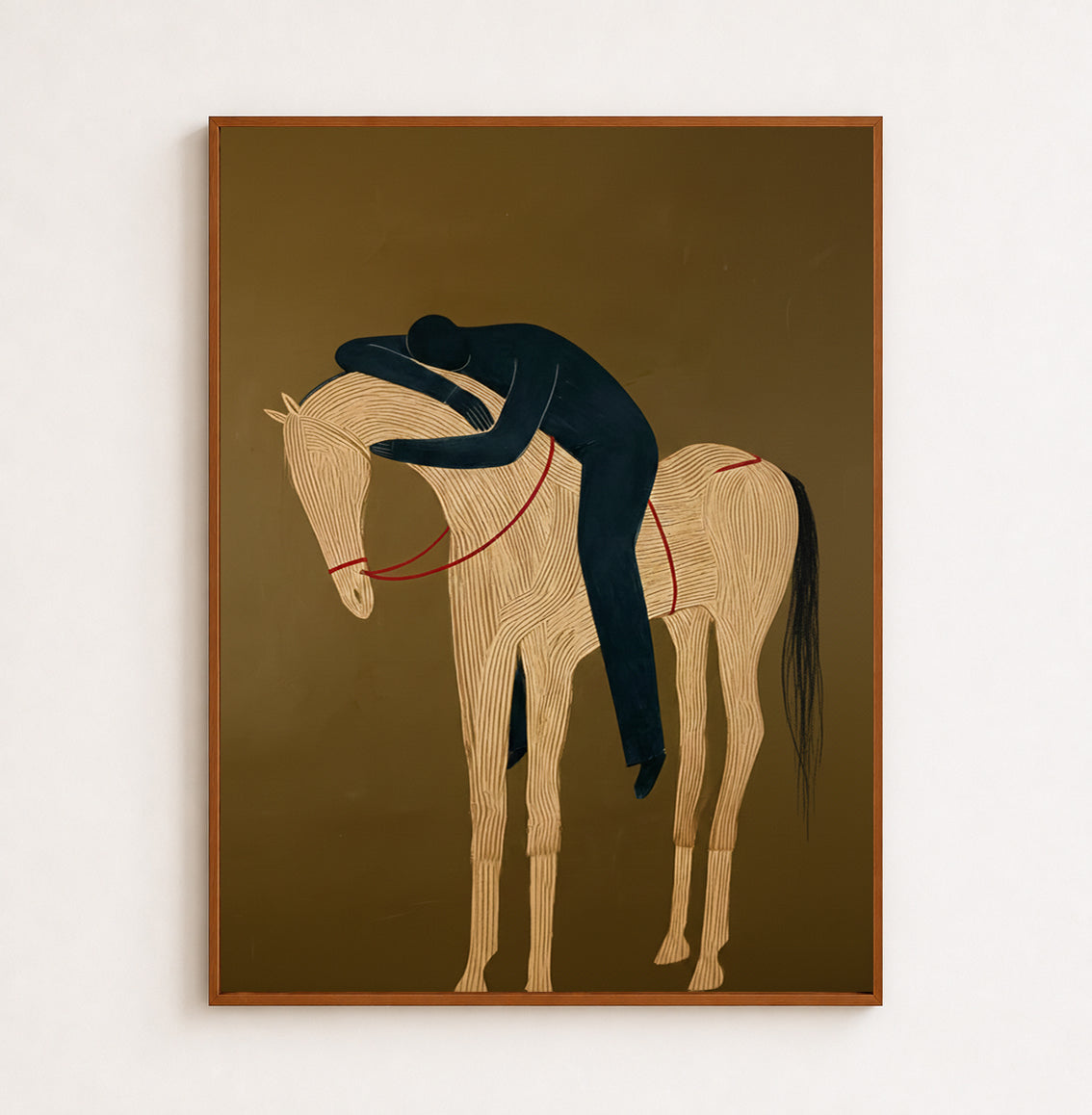 Minimalist Horse Painting With Earth Tones For Modern Living Room Wall Decor Original Canvas Art