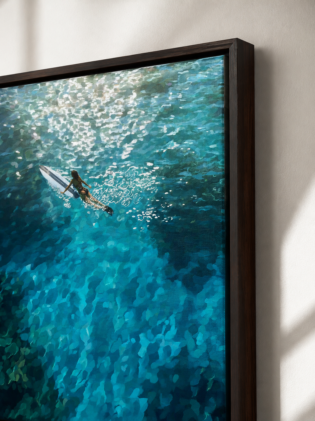 Hand Painted Ocean Swimmer Art For Modern Coastal Living Room Wall Decor Blue