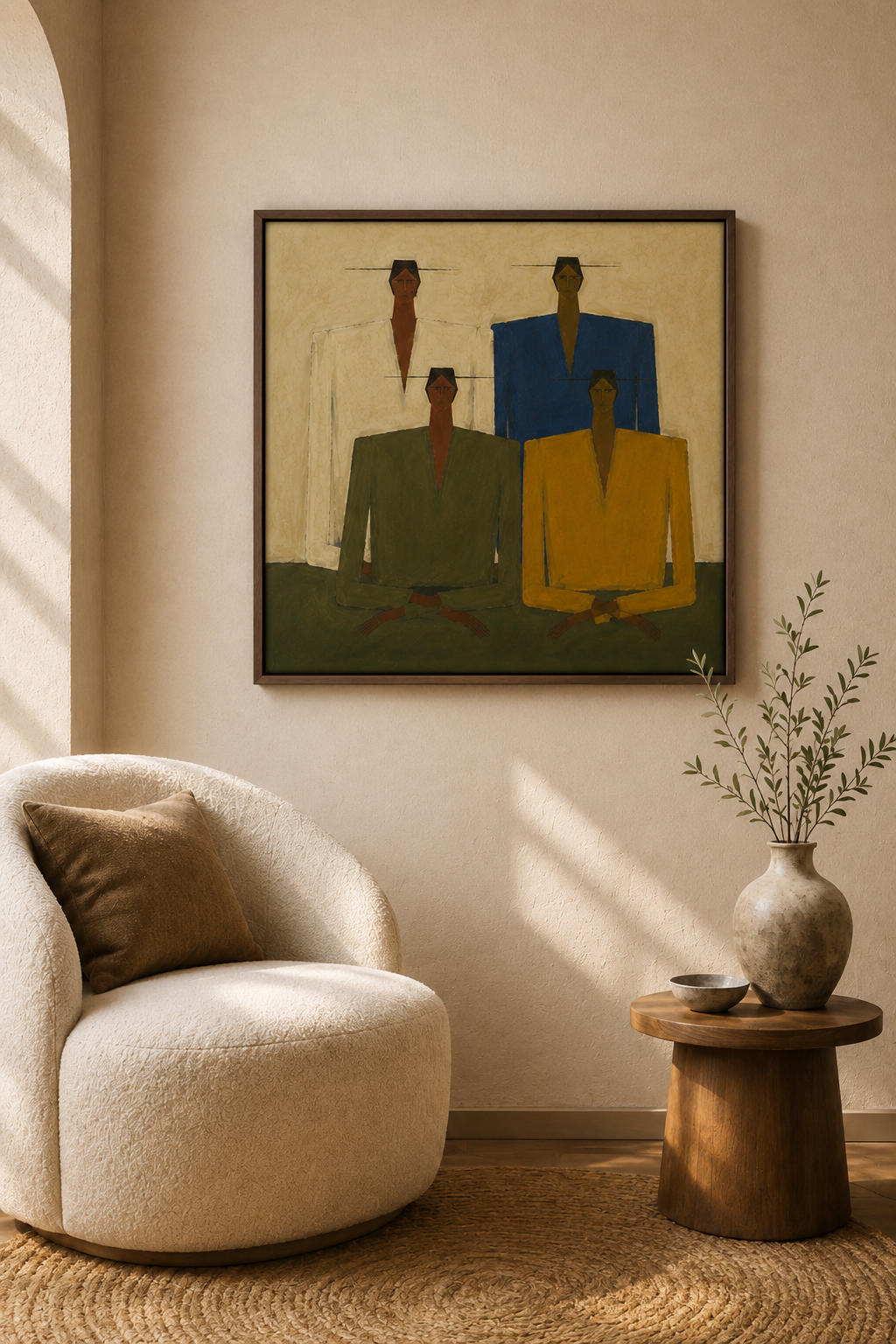 Hand-Painted Minimalist Group Portrait - Large Figurative Wall Art for Modern Home