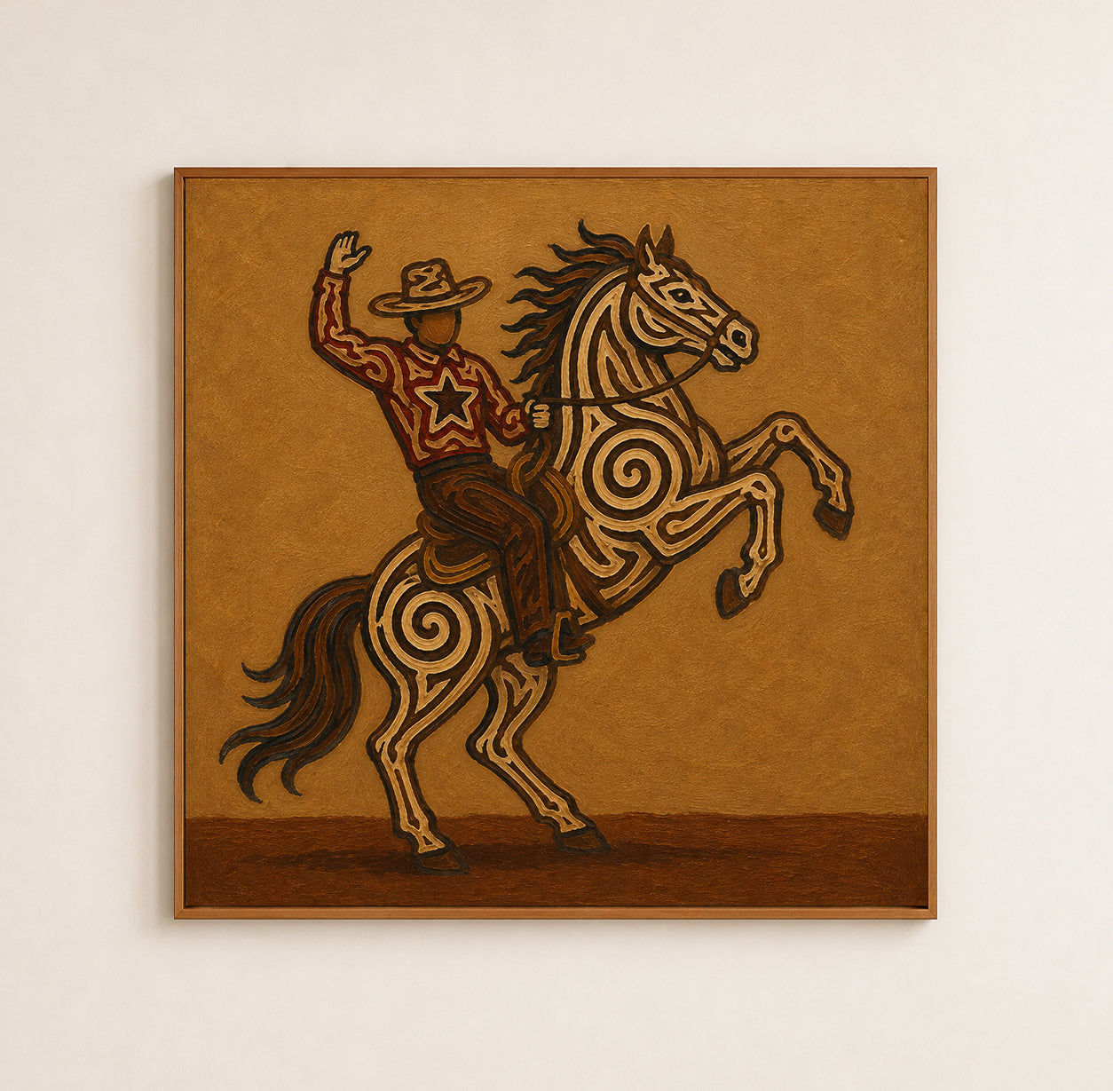 Rearing Horse And Cowboy Art, Wild West Cowboy Riding Painting, Bucking Horse Wall Decor, Dynamic Western Canvas