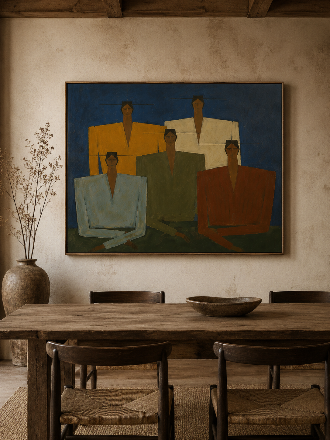 Abstract Figurative Painting With Earthy Tones For Modern Wabi Sabi Interior Design