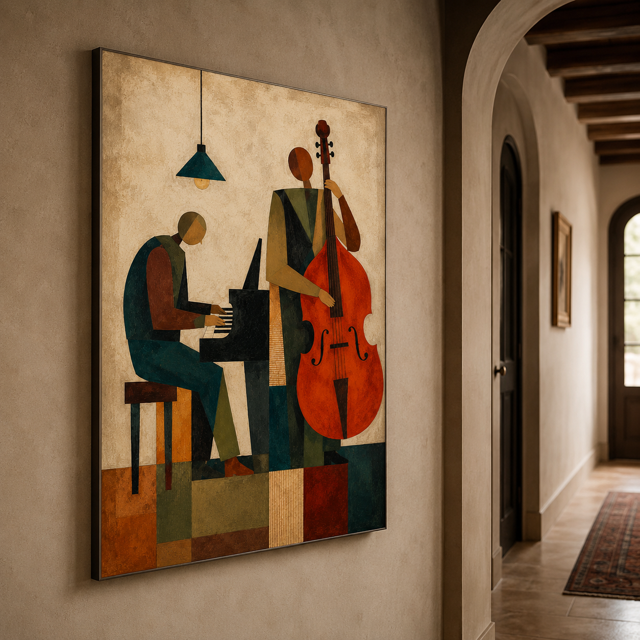 Abstract Jazz Musicians Painting With Piano And Cello For Living Room Decor