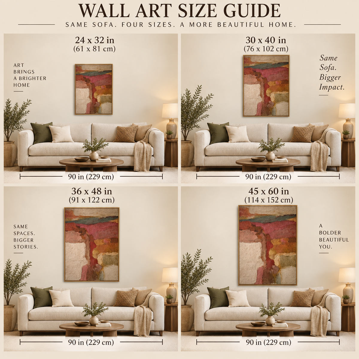 Abstract Earth Tone Canvas Painting With Textured Vintage Landscape Art