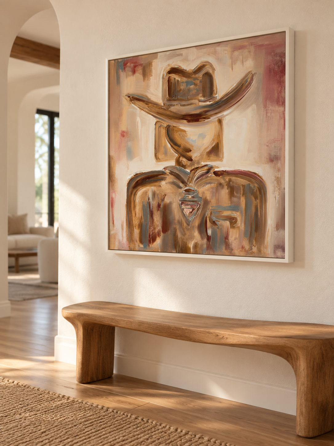 Abstract Cowboy Portrait Canvas Painting In Earthy Brown Tones