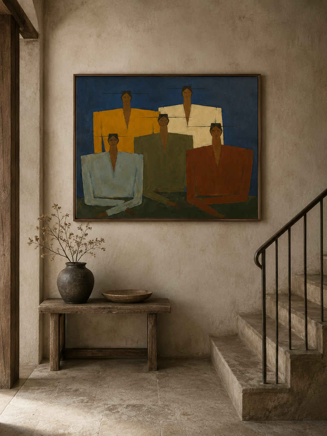 Abstract Figurative Painting With Earthy Tones For Modern Wabi Sabi Interior Design