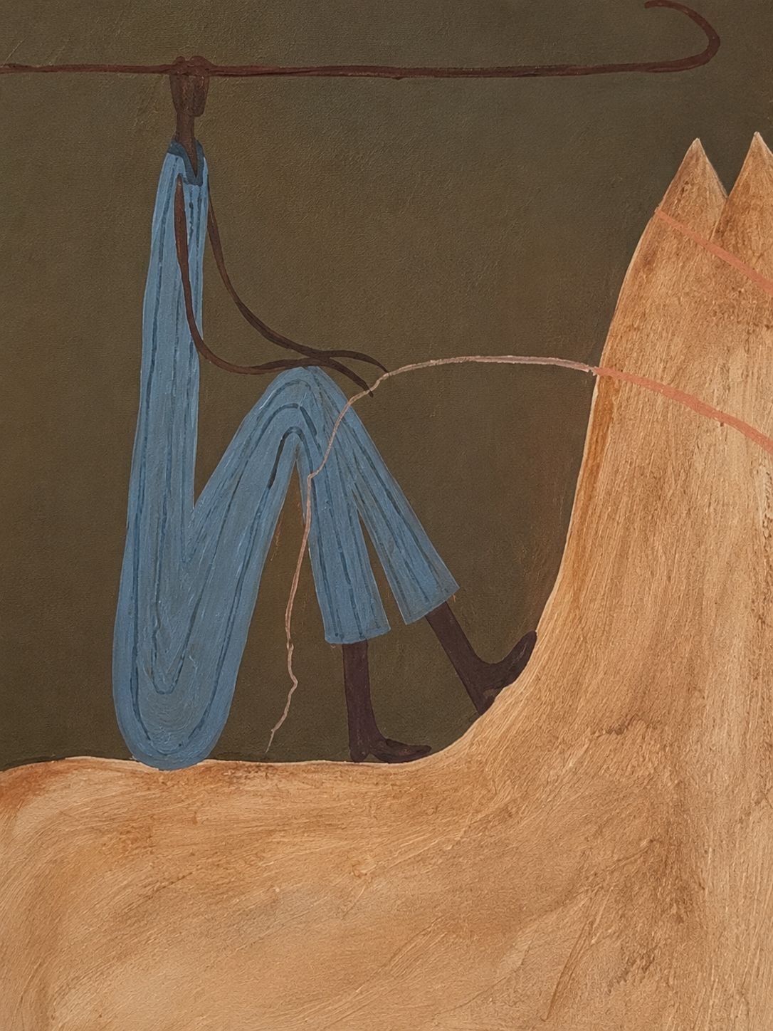 Minimalist Retro Horse Painting With Blue Figure For Modern Home Decor
