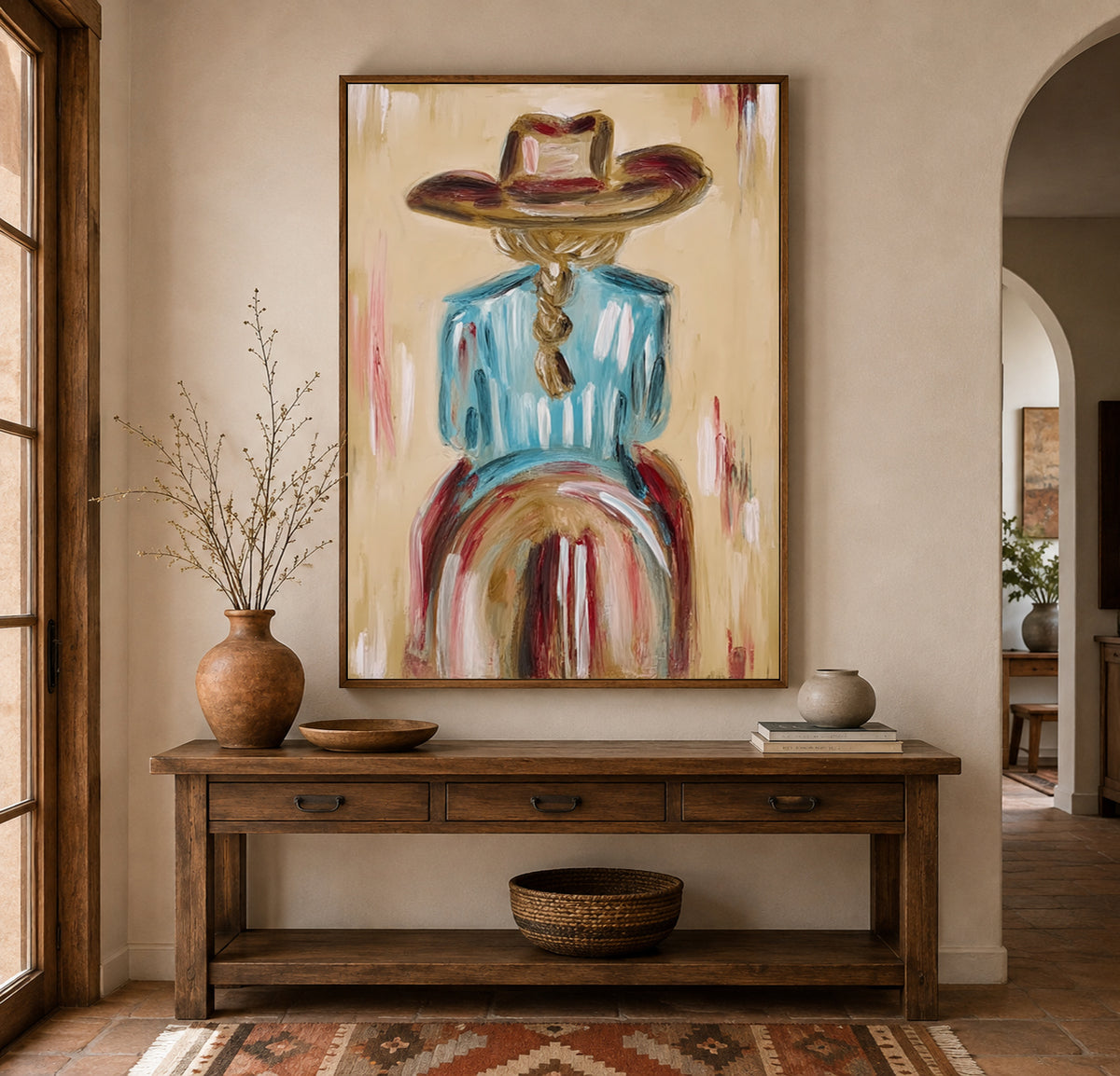 Ranch Style Wall Art For Living Room Blue Shirt Cowgirl Painting