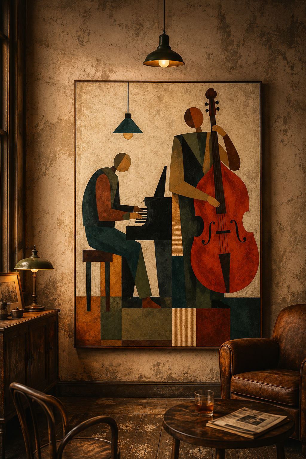 Abstract Jazz Musicians Painting With Piano And Cello For Living Room Decor