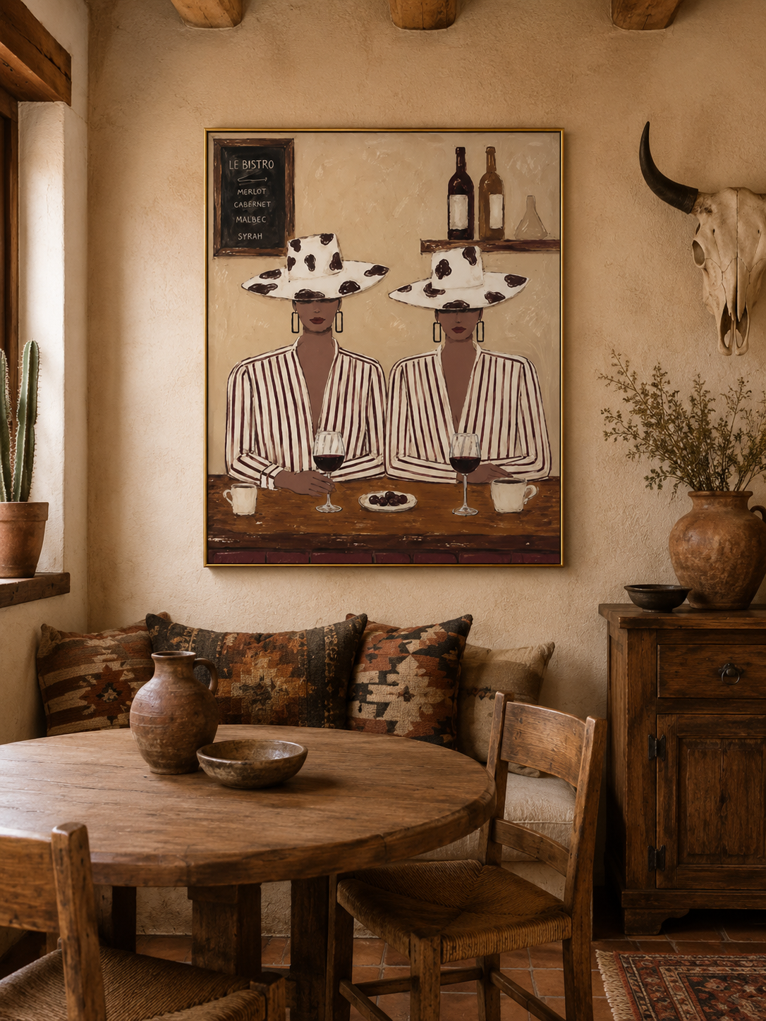 Bohemian Bistro Art Elegant Women Wine Painting For Dining Room Wall Decor