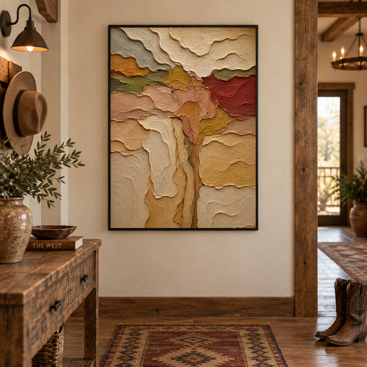 Abstract Desert Landscape Canvas Painting With Earthy Tones And Textured Surface