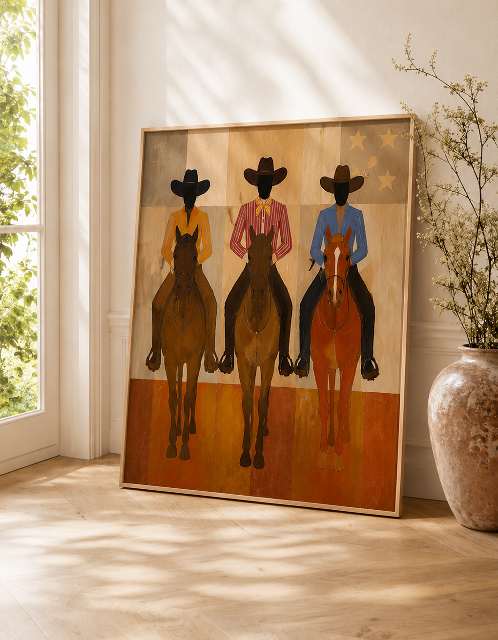 Vintage Cowboy Horse Art Three Riders On Horses Canvas Art Unique Animal Themed Wall Decor For Home