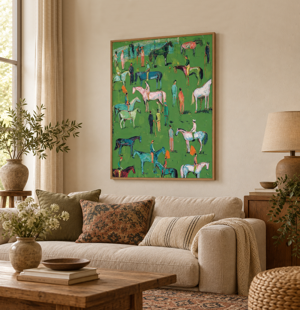 Colorful Horse And Rider Painting Hand-Painted Canvas Art For Equestrian Lovers