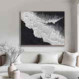 Large Black and white Abstract art Black Ocean wave Abstract Painting Black 3D Textured Painting