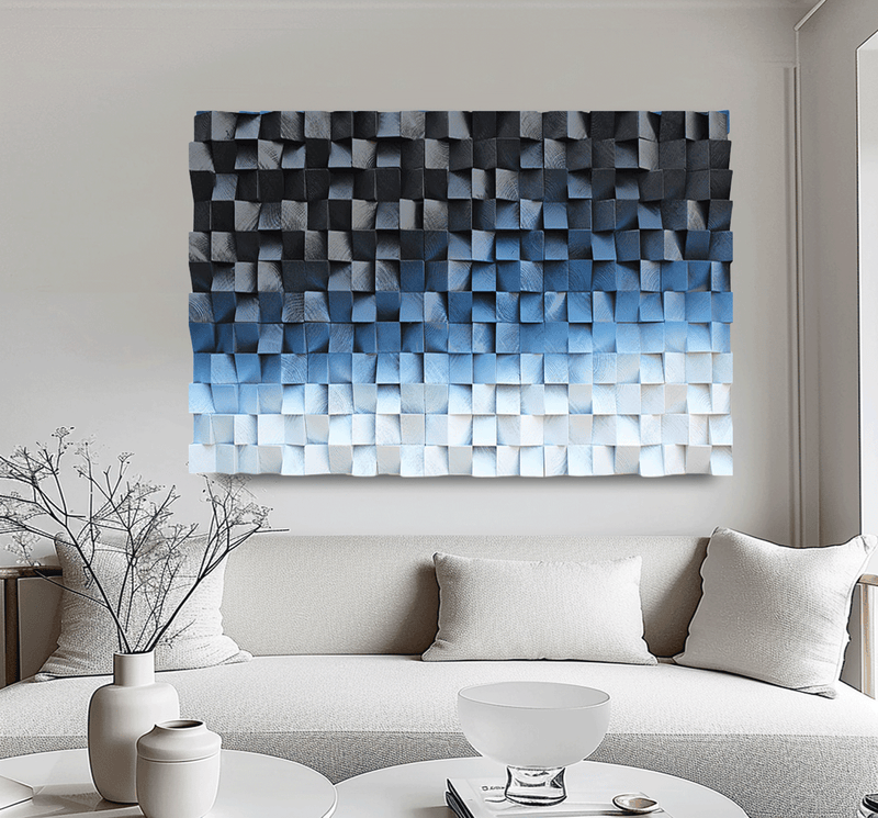 Blue Sculptured art Painting Wood carving wall art Art sculpture Textured Wall Decor Abstract 3D Textured Wall Art