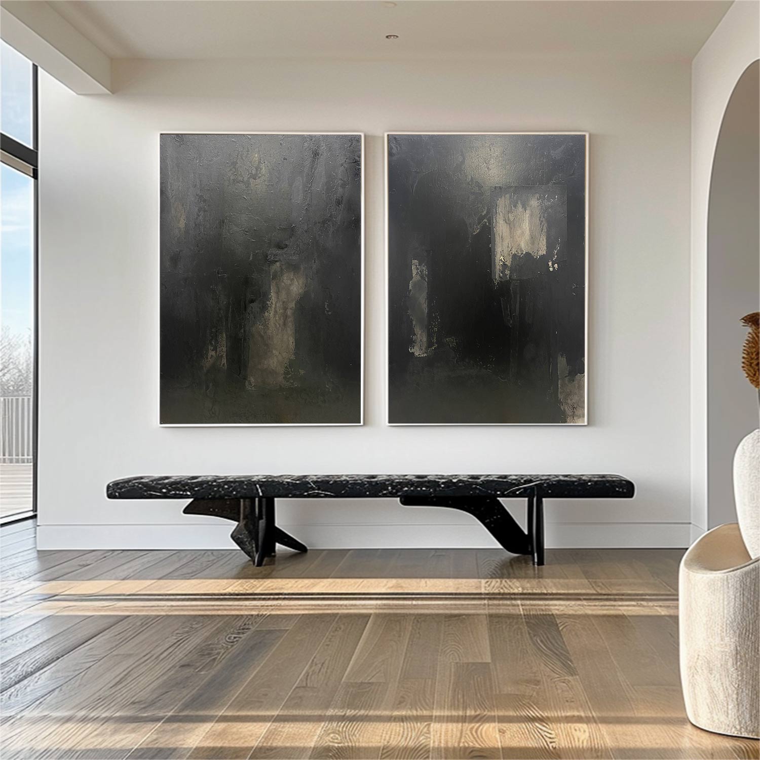 Set of 2 Black Wall Art Hallway Art Canvas Set of 2 Black Minimal Canvas Art Set of 2 Black Black Wabi-Sabi Wall Art