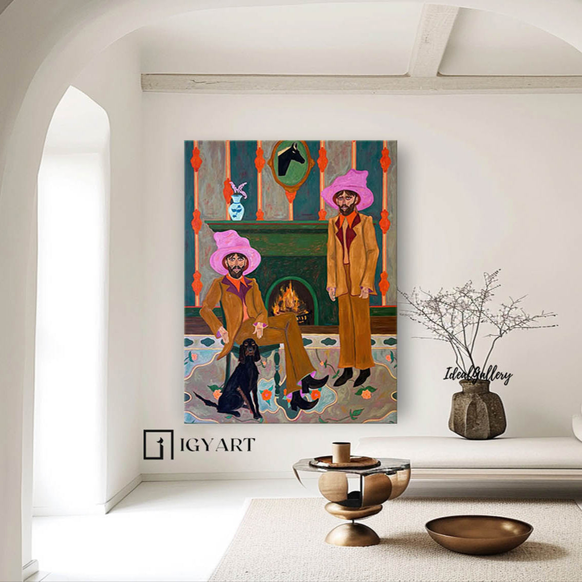 Figure abstract painting Two Red hat figure painting figure face art, red hat figure abstract painting