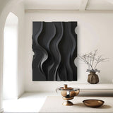 Black sculpture Textured Wall art Black sculpture Wall art Black Wood carving wall art Black Abstract Art