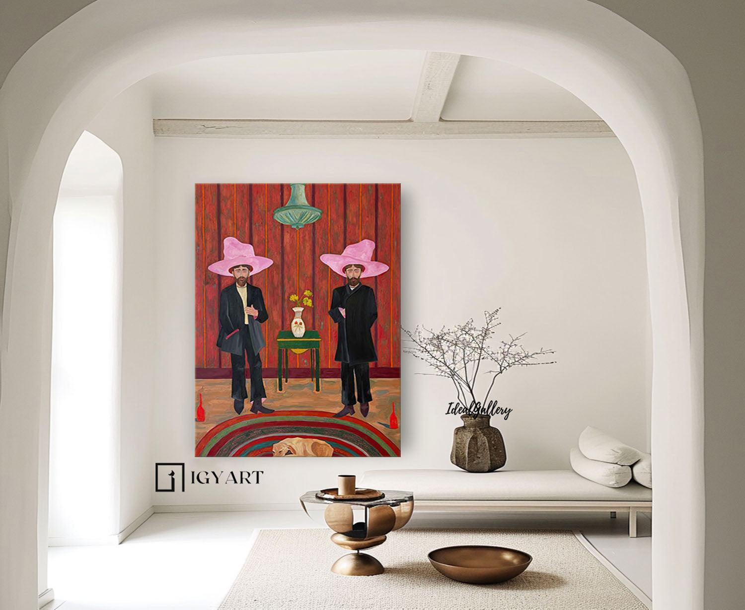 Two Red hat figure painting Figure abstract painting, figure face art, red hat figure abstract painting