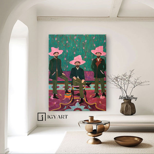 pink hat man figure abstract painting pink hat man figure art Figure abstract painting pink hat figure painting 