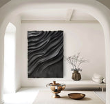 Black sculpture Textured Wall art Black sculpture Wall art Black Wood carving wall art Black Abstract Art