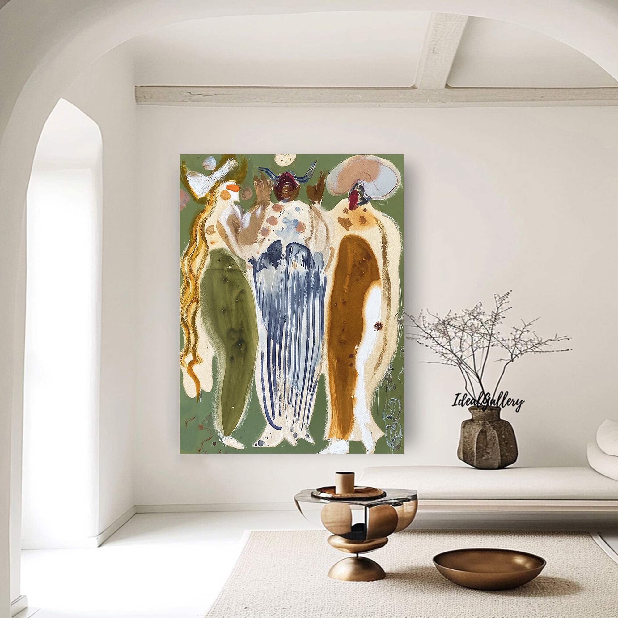 Retro Portrait Art Contemporary Folk Painting Bold Color Figurative Art