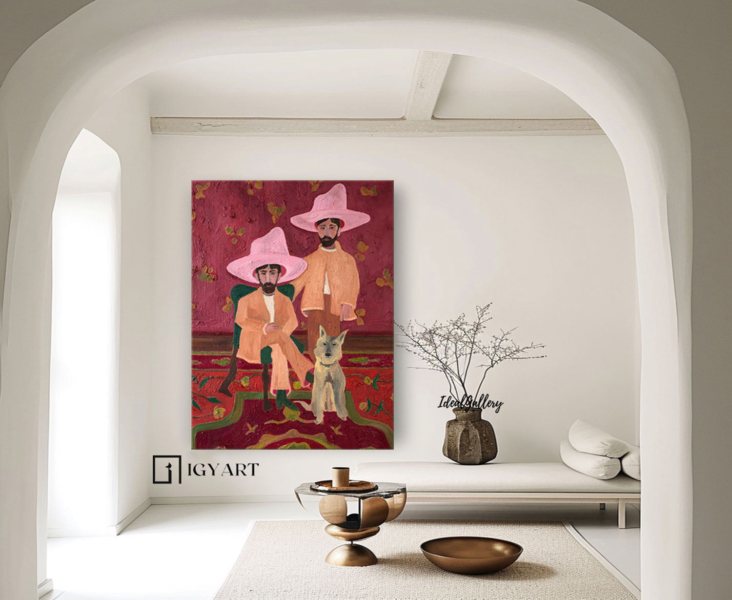 Two Red hat figure painting Figure abstract painting, figure face art, red hat figure abstract painting