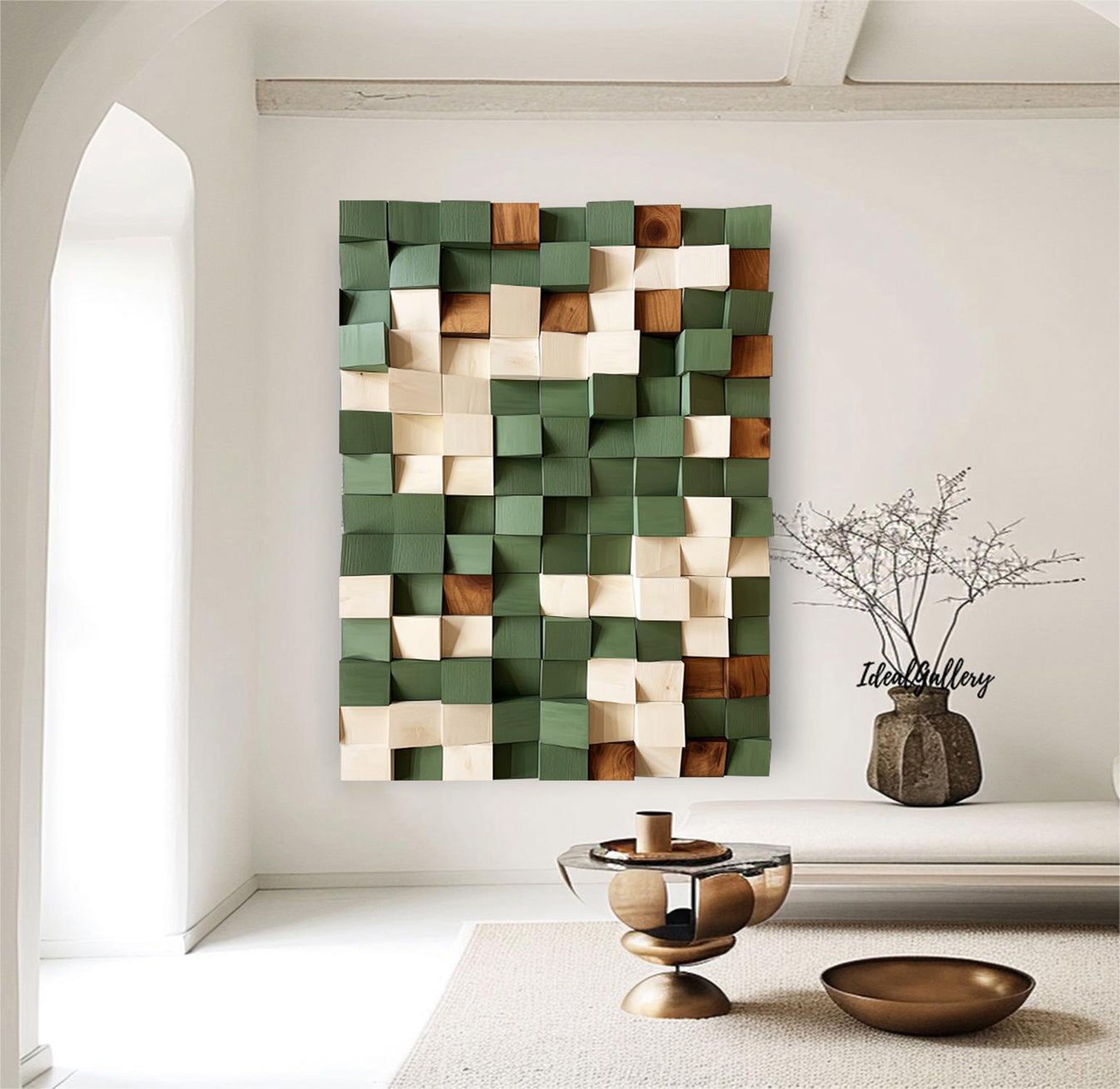 Green Sculptured art Painting Green Textured Wall Art Colorful Geometric Wood Art Colorful Wood Block Art Geometric Wood Wall Art