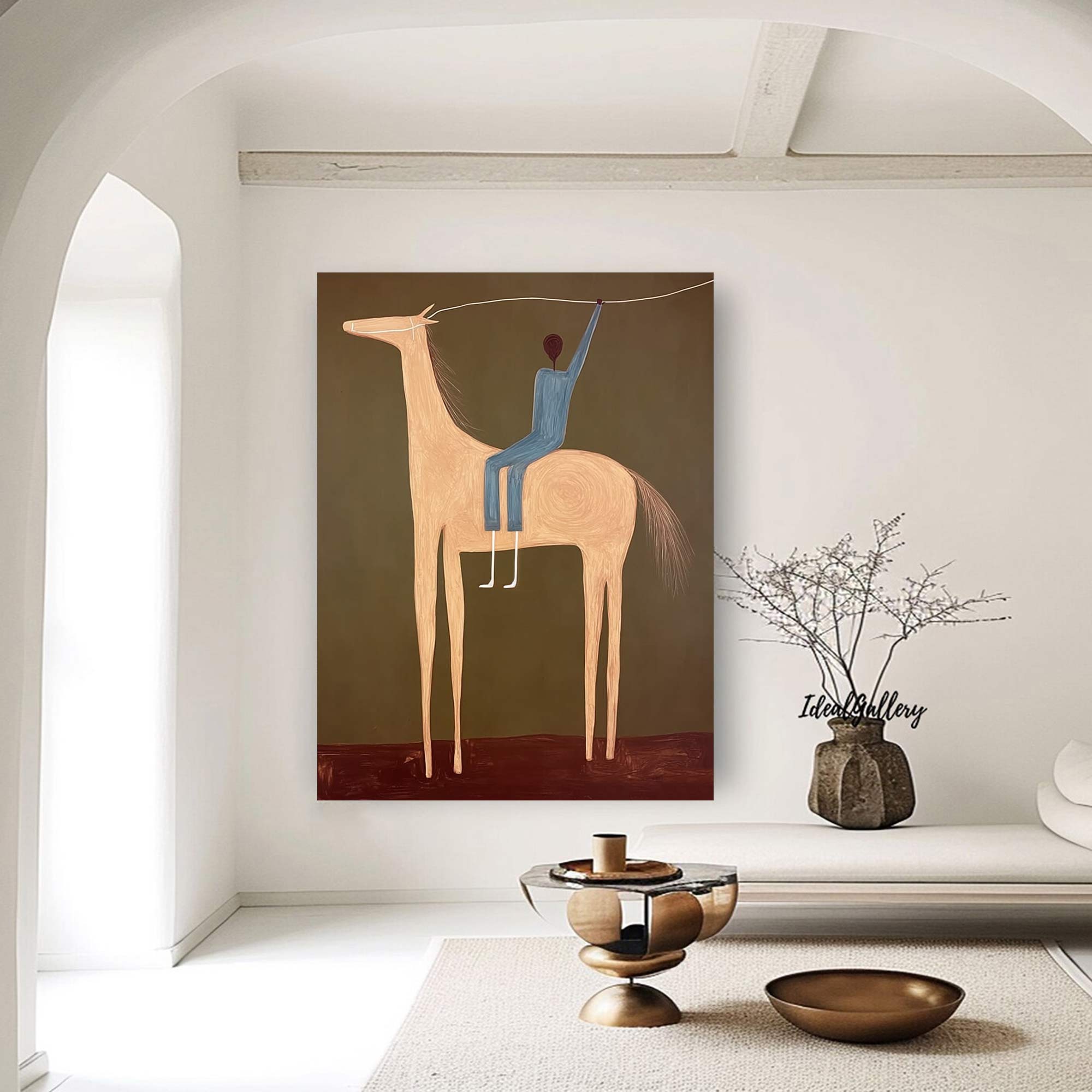 Surreal Horse Art Painting Figure & Horse Painting Modern Folk Art Horse & Rider