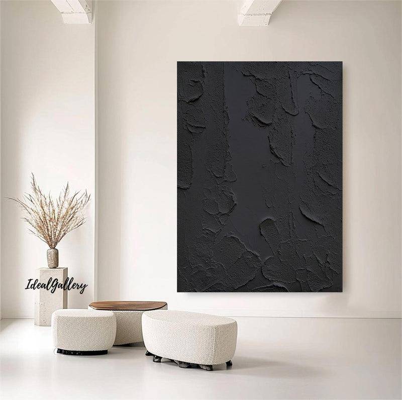 Black Wabi-Sabi Wall Art Black 3D Abstract Painting Black 3D Textured Painting Black plaster wall art