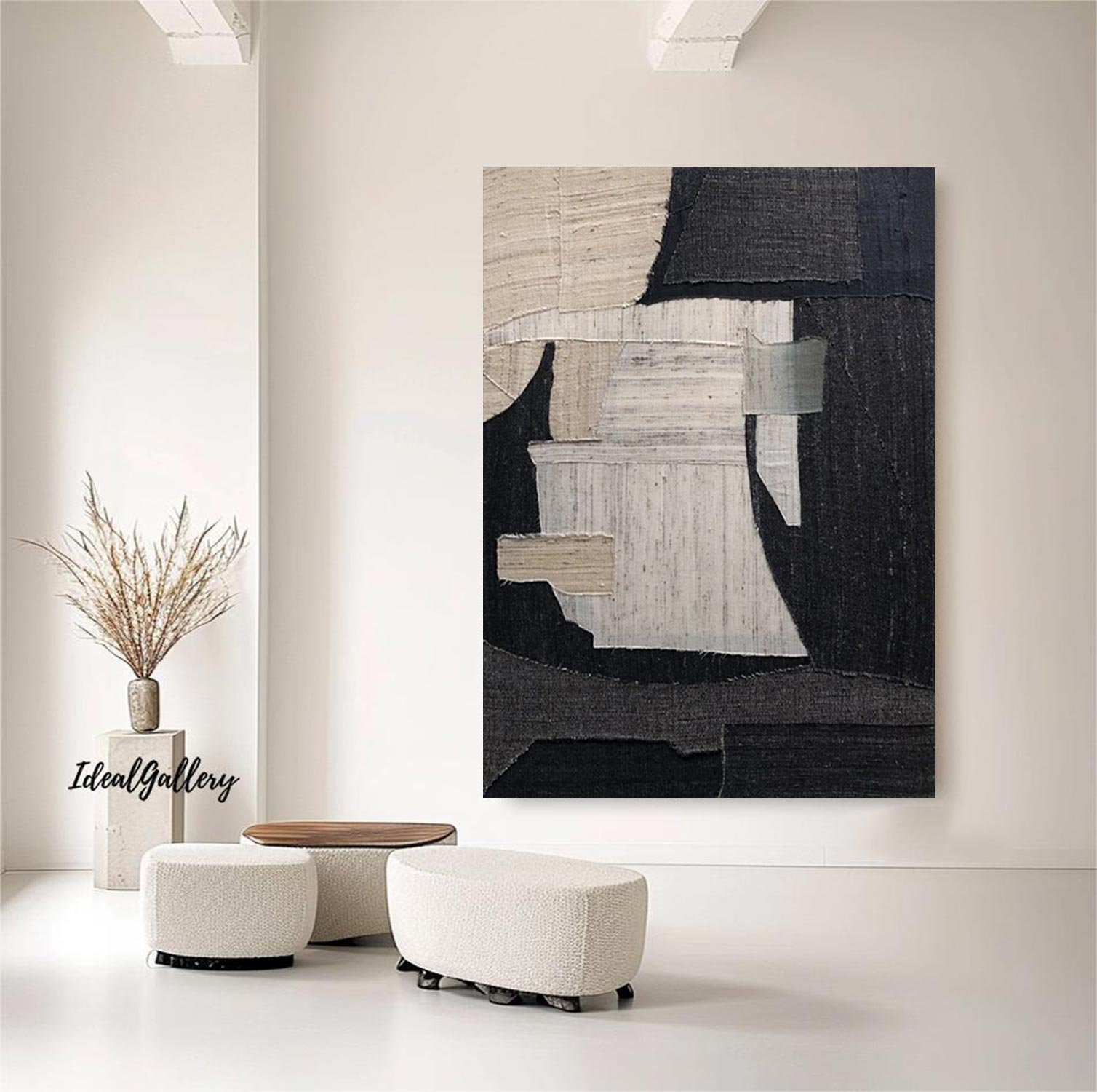 Large Black and Beige Textured wall art Black and Beige abstract art