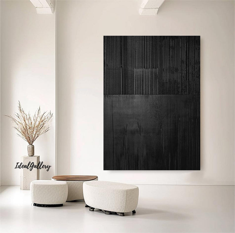 Black textured wall art Black plaster wall art Black Wabi-Sabi Wall Art Large Black Abstract Painting