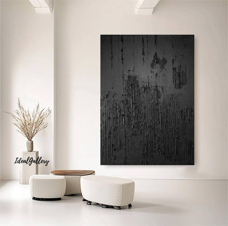 Black textured wall art Black Textured Painting Contemporary Black Abstract Painting