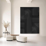 Large Black Abstract Painting Black wall art Black plaster art Black textured wall art 