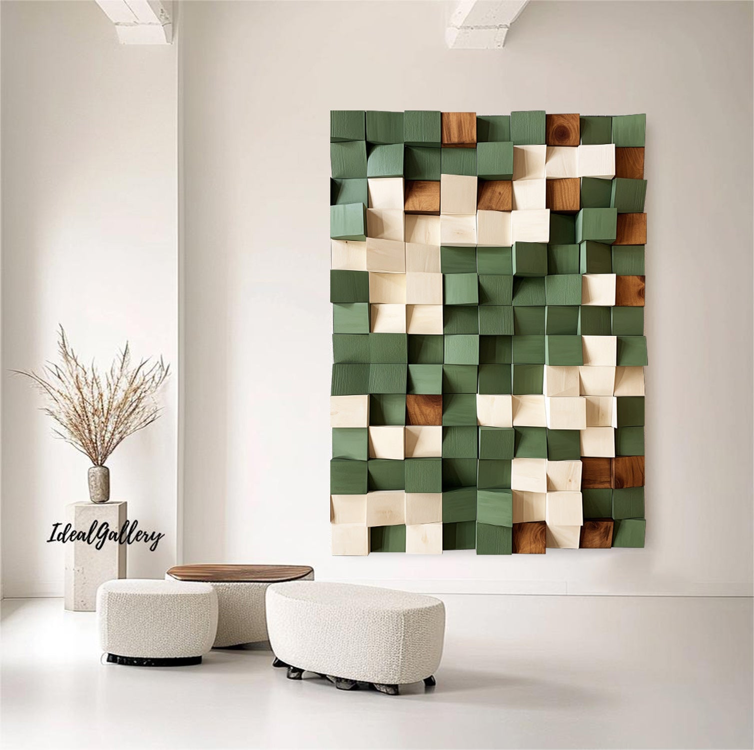 Green Sculptured art Painting Green Textured Wall Art Colorful Geometric Wood Art Colorful Wood Block Art Geometric Wood Wall Art
