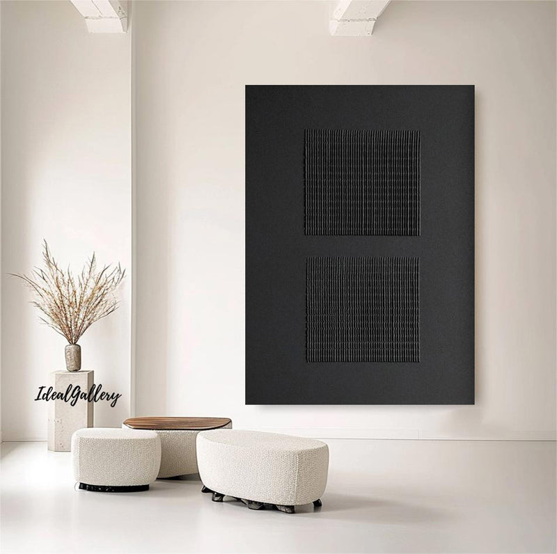 Black 3D Textured Painting Black 3D Minimalist Painting Large Black Abstract Painting